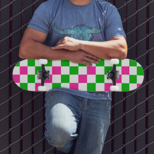 Pink White Green Chequered Design  Skateboard