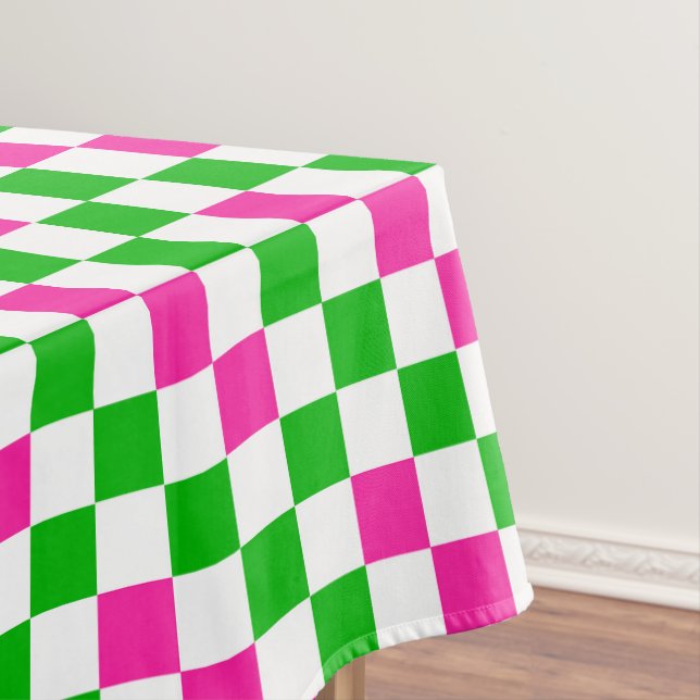 Pink White Green Chequered Design  Tablecloth (In Situ)