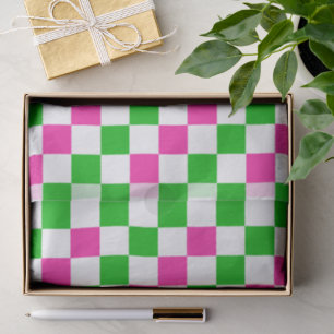 Pink White Green Chequered Design Tissue Paper