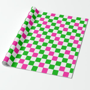 Pink White Green Chequered Design Wrapping Paper