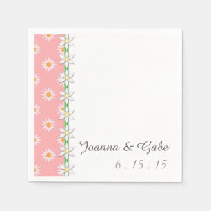 Pink White Green Daisy Floral Wedding Napkin