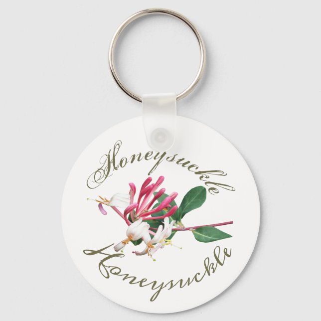 Pink White Greenery Pretty Honeysuckle Key Ring (Front)