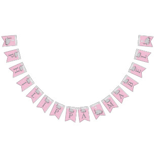 Pink, White Grey 🐘 Elephant Baby - Christening Bunting