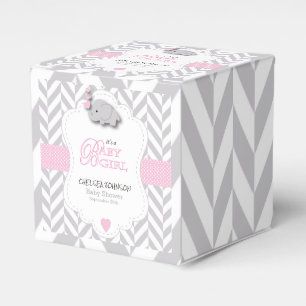 Pink, White Grey Elephant Baby Shower Favour Box
