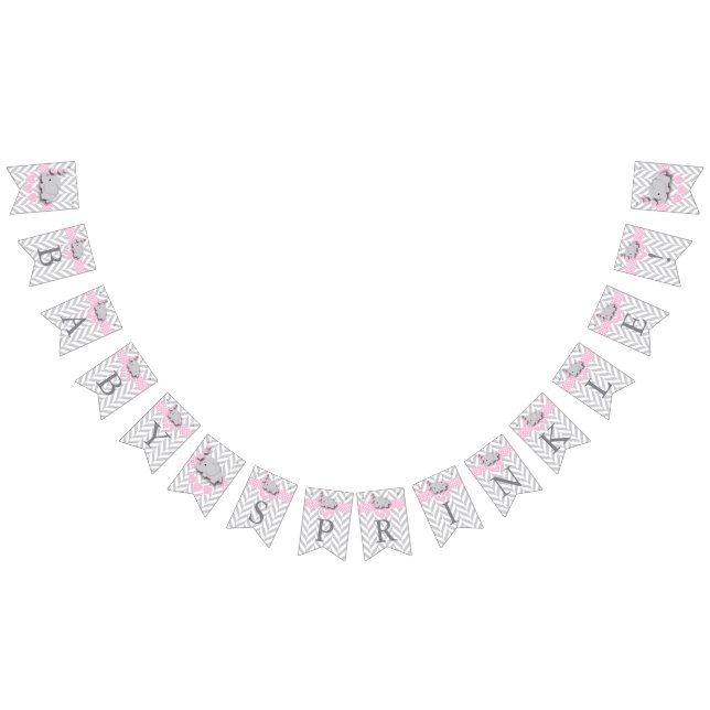 Pink, White Grey Elephant Baby Sprinkle Bunting (All)