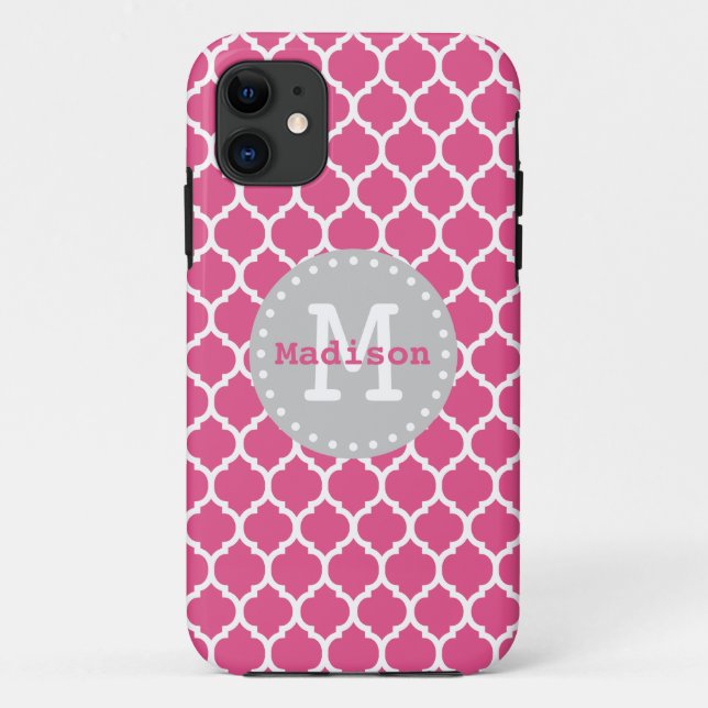 Pink White Grey Moroccan Lattice Monogram Case-Mate iPhone Case (Back)