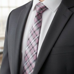 Pink White Grey Plaid Pattern – Trendy Tartan Tie