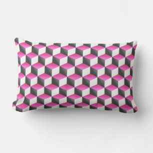 Pink White Grey Shaded 3D Look Cubes Lumbar Cushion