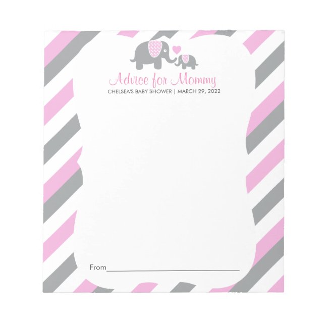 Pink, White Grey Stripe Elephant - Advice Notepad (Front)