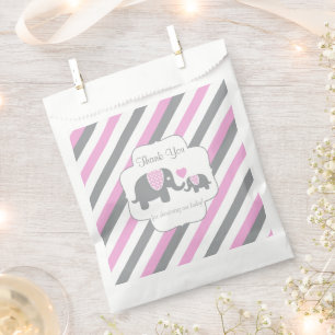 Pink, White Grey Stripe Elephant Thank You Favour Bag
