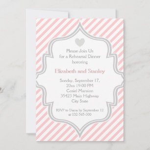 Pink, white, grey stripes wedding Rehearsal Dinner Invitation