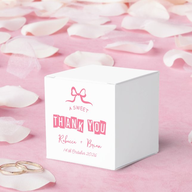 Pink & White Hand Drawn Bow Sketch Wedding Favour Box (Wedding)