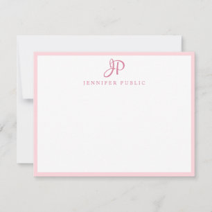 Pink White Hand Script Name Monogram Simple Card