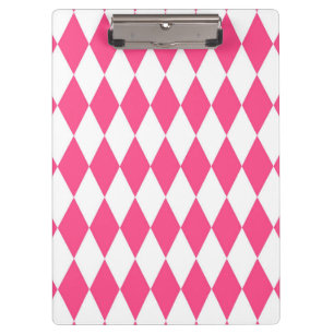 Pink White Harlequin Diamonds Checkers Design Clipboard