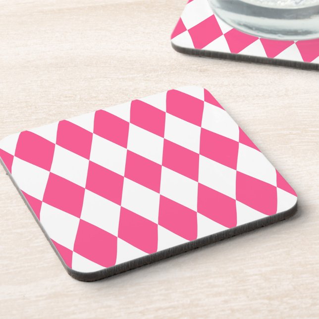 Pink White Harlequin Diamonds Checkers Design  Coaster (Creator Uploaded)