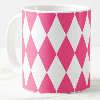 Pink White Harlequin Diamonds Checkers Design