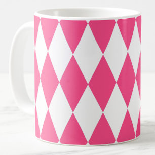 Pink White Harlequin Diamonds Checkers Design Coffee Mug
