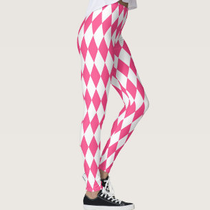 Pink White Harlequin Diamonds Checkers Design  Leggings