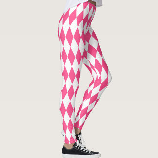 Pink White Harlequin Diamonds Checkers Design  Leggings