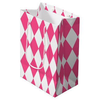 Pink White Harlequin Diamonds Checkers Design Medium Gift Bag