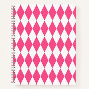 Pink White Harlequin Diamonds Checkers Design Notebook