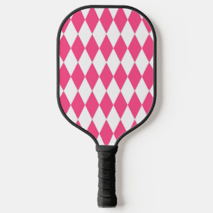 Pink White Harlequin Diamonds Checkers Design Pickleball Paddle