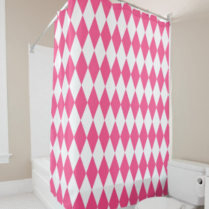 Pink White Harlequin Diamonds Checkers Design Shower Curtain