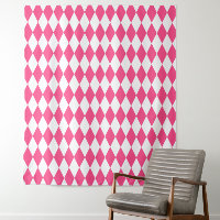 Pink White Harlequin Diamonds Checkers Design