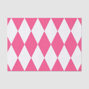 Pink White Harlequin Diamonds Checkers Design  Tissue Paper