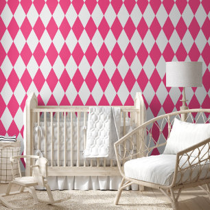 Pink White Harlequin Diamonds Checkers Design Wallpaper