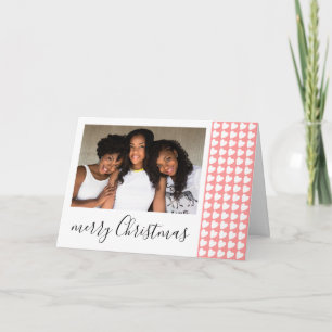 Pink White Heart Merry Christmas Photo  Holiday Card