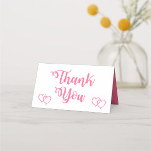 Pink & White Heart Wedding Thank You Place Card