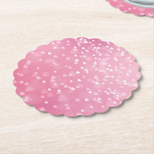 Pink White Hearts Birthday Paper Coaster (Angled)