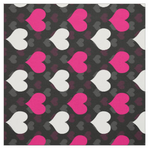 Pink White Hearts Black Fabric