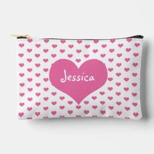 Pink White Hearts Cute Personalised Girly Name  Accessory Pouch