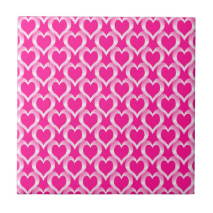 Pink White Hearts Pattern Ceramic Tile
