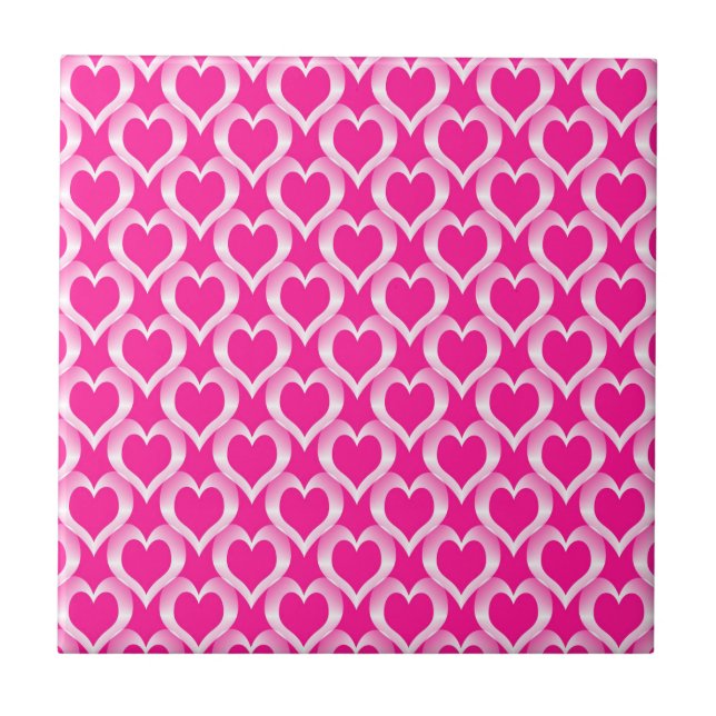 Pink White Hearts Pattern Ceramic Tile (Front)