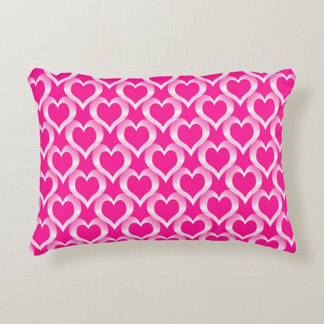 Pink White Hearts Pattern Decorative Cushion (Front)