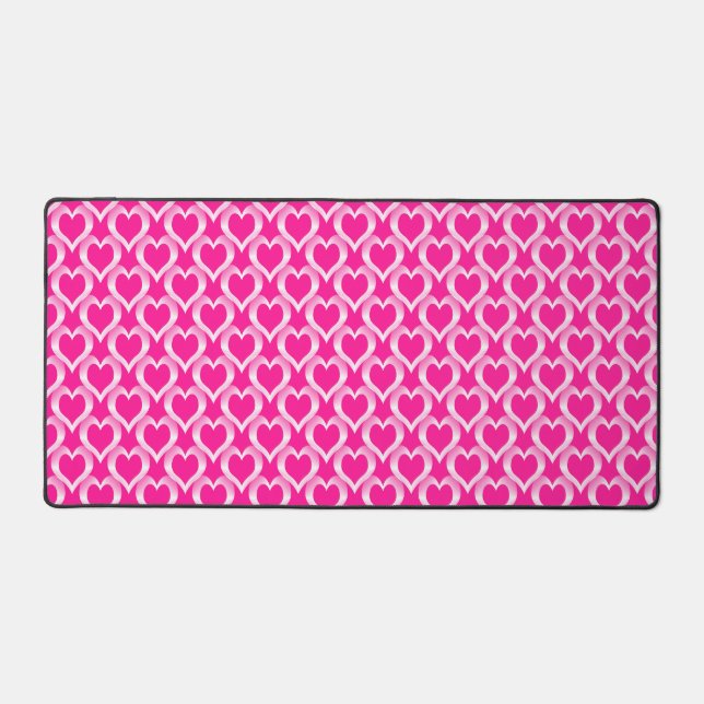 Pink White Hearts Pattern Desk Mat (Front)