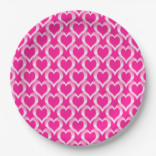 Pink White Hearts Pattern Paper Plate