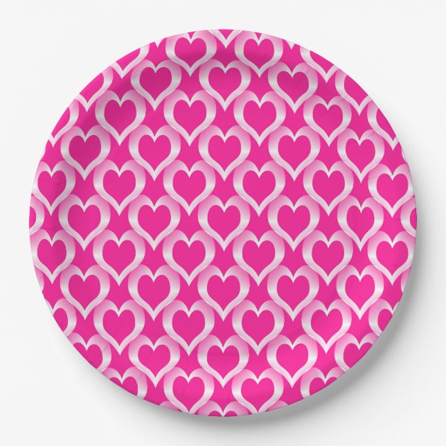 Pink White Hearts Pattern Paper Plate (Front)