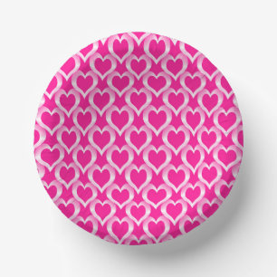 Pink White Hearts Pattern Paper Plate