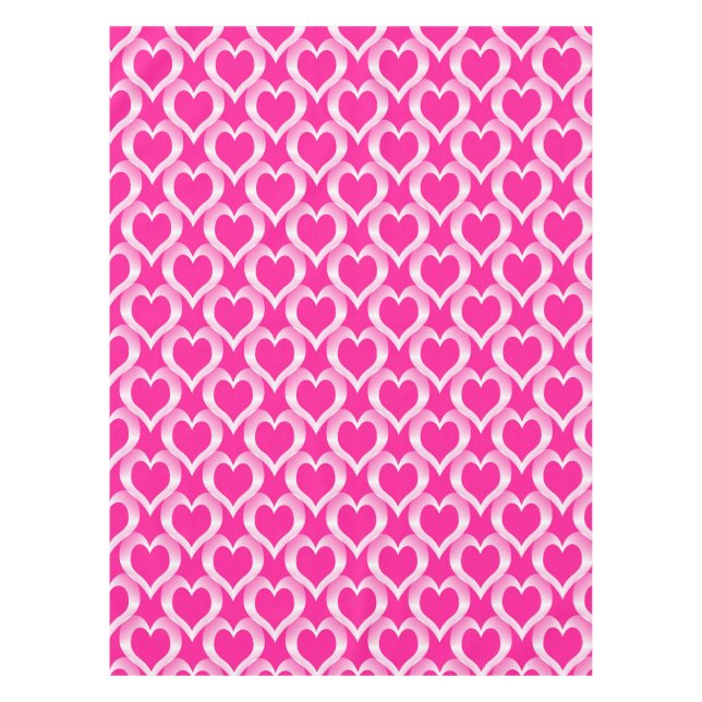 Pink White Hearts Pattern Tablecloth (Front)