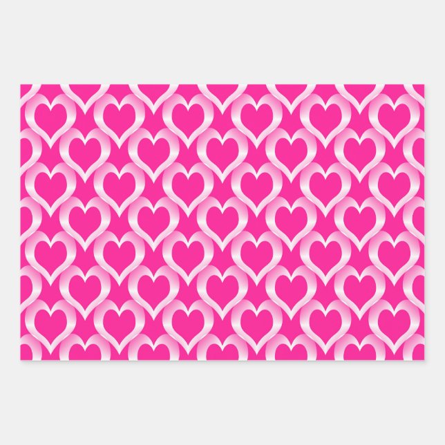 Pink White Hearts Pattern Wrapping Paper Sheet (Front)