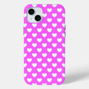 Pink, white hearts, Polka Dot pattern iPhone 15 Mini Case