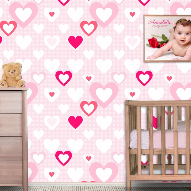 Pink White Hearts Polka Dots Baby Decor Wallpaper (Creator Uploaded)