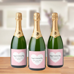 Pink white hearts Valentine's Day Sparkling Wine Label