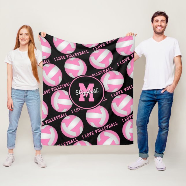 pink white her I love volleyball sports room  Fleece Blanket (In Situ)