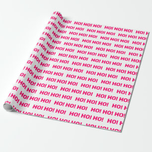 Pink White Ho Ho Ho Pattern Christmas Holiday Wrapping Paper