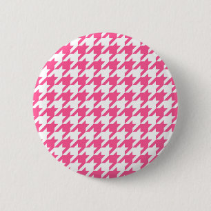 Pink White Houndstooth Check Design 6 Cm Round Badge
